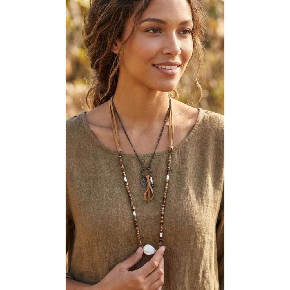 Dreamscape Necklace - Boho Wood Bead & Chain Heart Charm